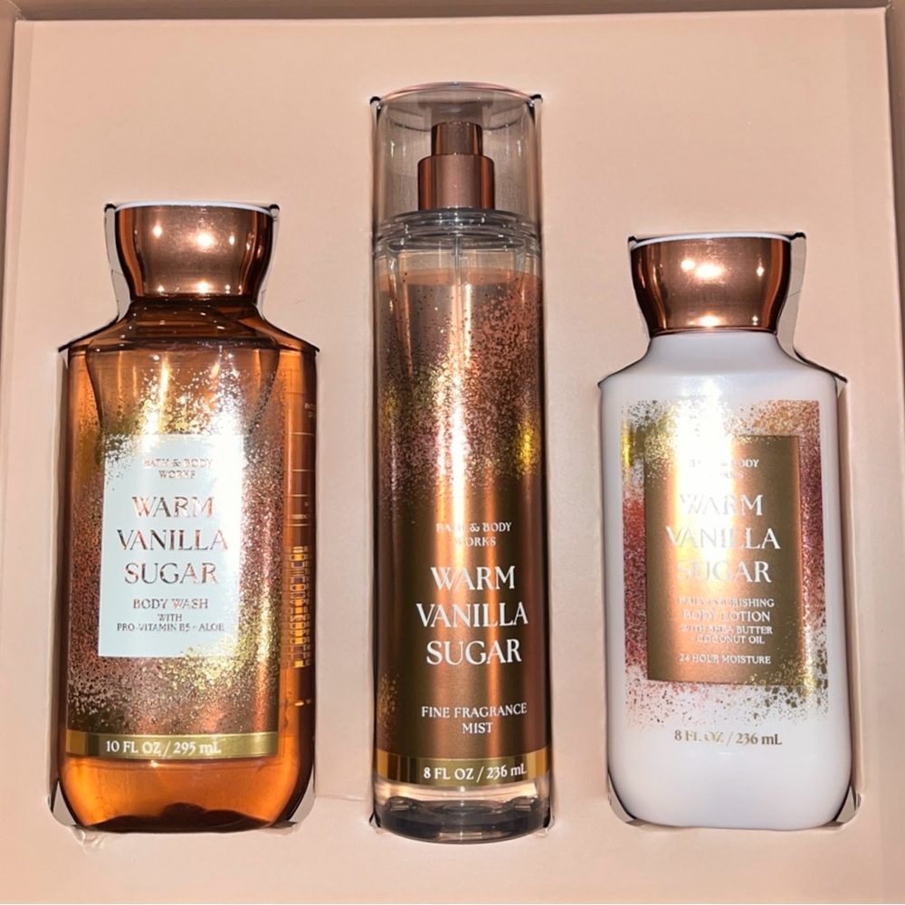 Bath & Body Works Warm Vanilla Sugar Gift Set w/Full Size Lotion/Wash/Mist/Box